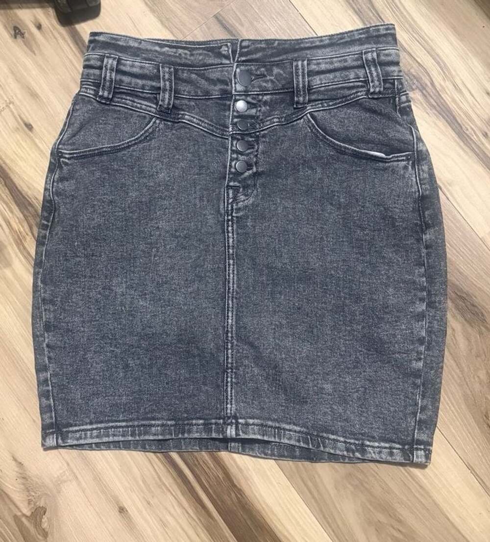 Rock & Roll Denim Skirt 29 High Rise Black Acid Wash Button Fly Western